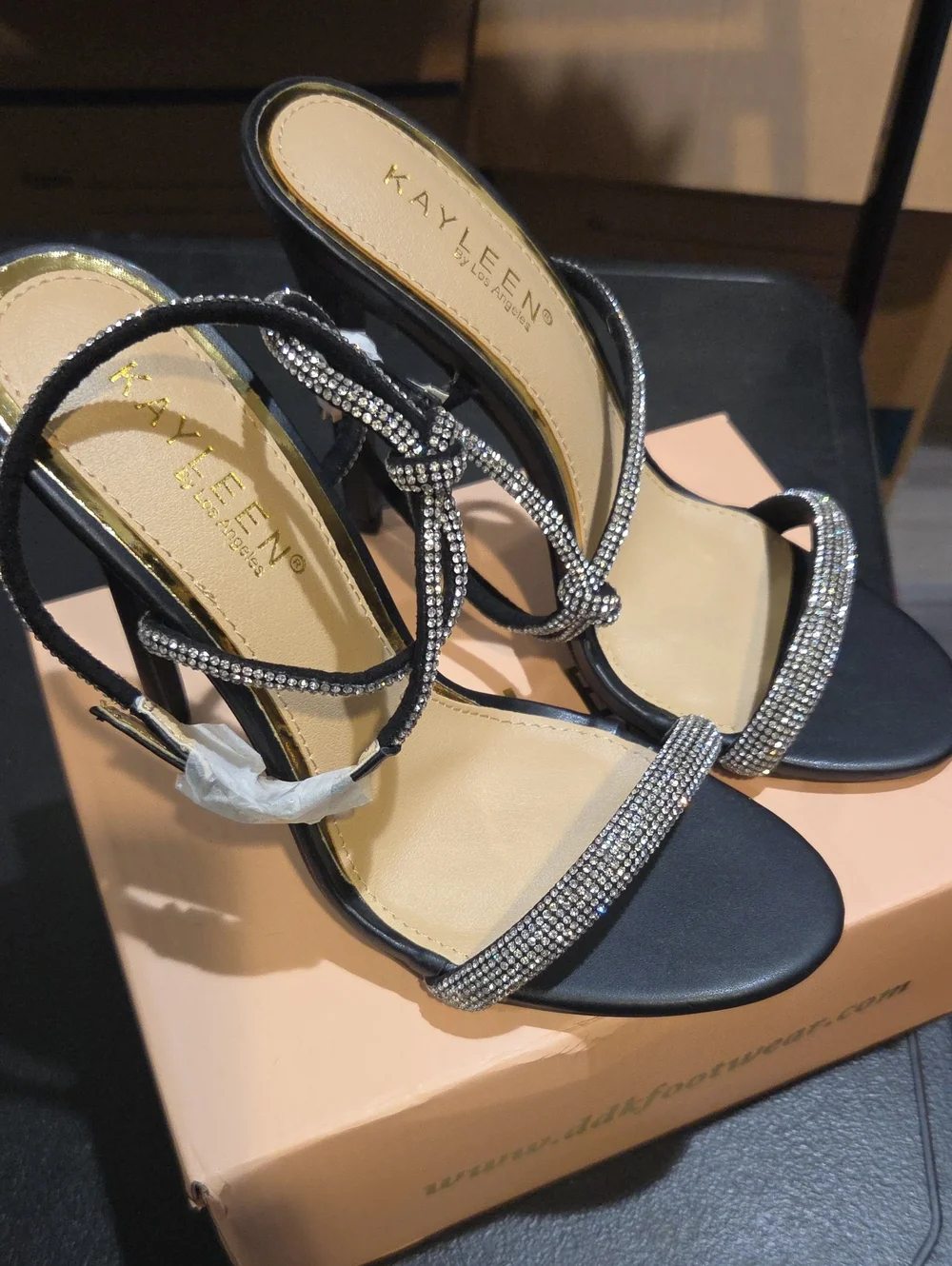 Soda Black Rhinestone Strappy Heels
